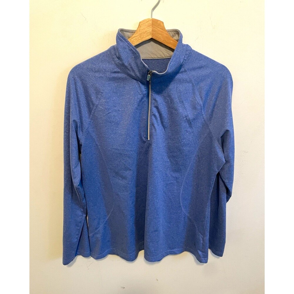 Women’s Blue 1/4 Zip Mock Neck Long Sleeve Polyester Knit Pullover Top M